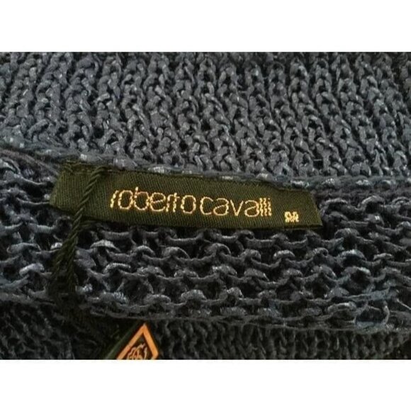 Roberto Cavalli VTG Sweater Designer Open Knit Embellished Sweater Navy Sz M NEW - Picture 7 of 8